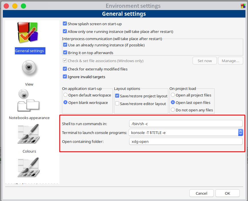 codeblocks setting